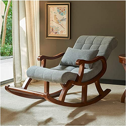 dtkmkj Massivholz Schaukelstuhl Integriertes Pedal Lazy Leisure Recliner Balkon Old Man Chair 125X67x89cm(Color:Dark Gray)