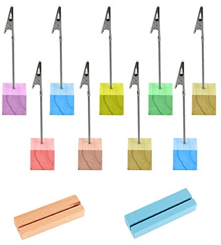 12 Stück Fotohalter mit Klammern, Zettelhalter, Platzkartenhalter, Fotohalter Holz, Fotoständer von Notizen, Memohalter mit Stehend Krokodilklemme, Tischkartenhalter （Zufällige Farbe）