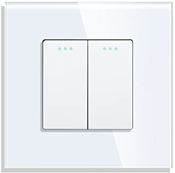 CNBINGO Rocker Interruttore a bottone, moderno pannello da parete in cristallo bianco, doppio interruttore della luce, 2 scomparti, interruttore a 1 polo