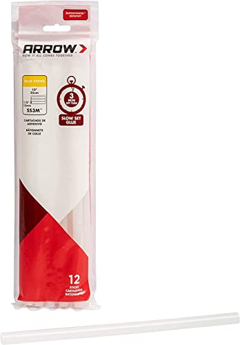 Arrow SS3M Full Size Slow Set Glue Sticks for Hot Glue Guns, Use for High Temp and Low Temp Crafting, Hobbies, and General Repair Projects, 10-Inch by 1/2-Inch, Clear, 12-Pack
