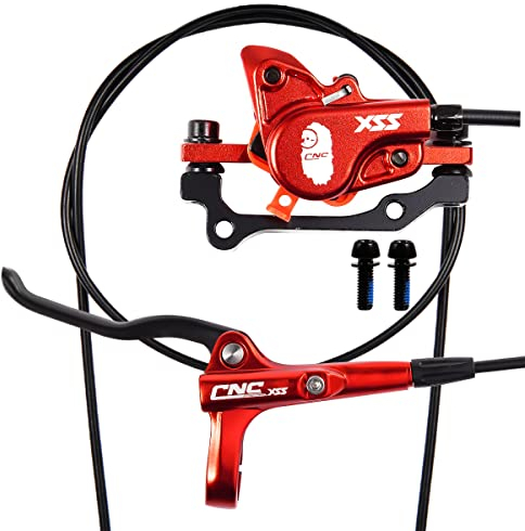 CNC Hydraulic Disc Brakes Set，Mountain Bike Hydraulic Disc Brake Left Rear 1450mm Hydraulic Brake Caliper，Red