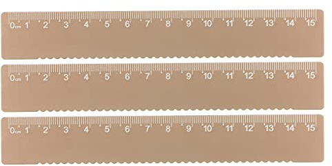 sourcing map 3 Stück Gerade Lineal 15cm Metrische Aluminiumlegierung Lineal Wellenkante Messwerkzeug für Kinderstudieren Klassenzimmer Büro Holz Braun