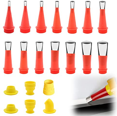 Kit di Beccuccio Silicone, 14 Pezzi Ugelli in Silicone Riutilizzabile con 6 Base, Beccucci Silicone per Sigillante Adesivo e Pistola per Silicone, Ugelli di Ricambio per Sigillante