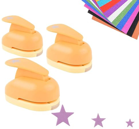 RZXBB 3 Stück Motivstanzer Stanzer Kinder,Papierstanzer Motivlocher Stanzer Set,Stanzer Weihnachtenbaum,Stanzer Herbst für Geschenkanhänger,Basteln,Scrapbooking,Grußkarten zufällige Farbe (Stern)