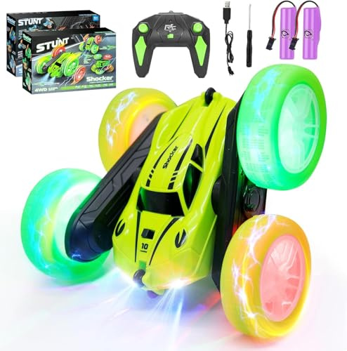 ODAPTO Ferngesteuertes Auto Crawler für Mädchen 6-12+ Jahre, RC Spielzeugauto mit LED Licht, 2.4Ghz 4WD, 360° Flip, inkl. 2 Aufladbaren Batterien（Grün）