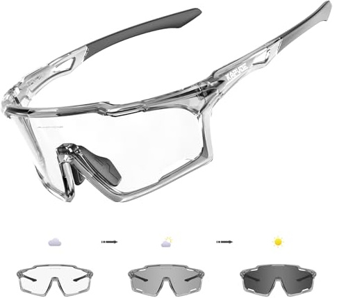 KAPVOE Selbsttönend Fahrradbrille für Herren Damen photochrome Sport Sonnenbrille Klar Rennrad Brille TR90 Rahmen Schnelle Radfahren MTB Radbrille mit UV400 Schutz Sportbrille für Laufen Fahren 12