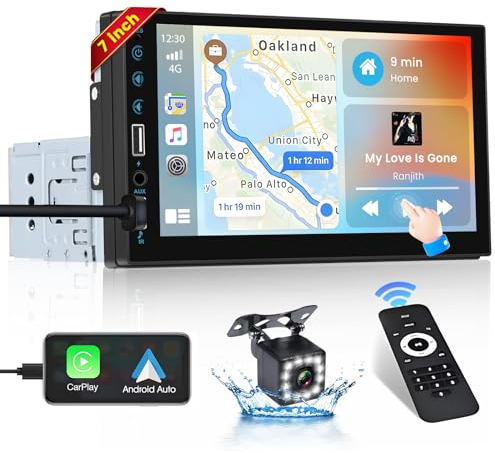 Hikity Carplay Autoradio 1Din mit Bildschirm 7Zoll Touchscreen Auto Radio Stereo 1Din Bluetooth mit Android Auto Bluetooth-Freisprecheinrichtung FM AUX USB SWC Mirror Link Rückfahrkamera