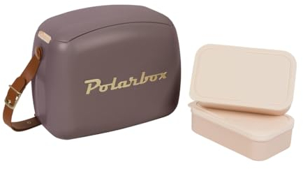 Kreher Kühltasche mit Brotdose, Kühlbare Lunchbox, Passive Kühlbox für Lebensmittel, Medikamente, Mittagessen im Retro-Design (Brombeer/Gold)