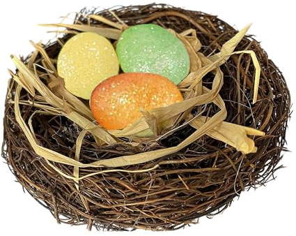 Lizzy 1 x Easter Birds Nest | 3pc foam eggs Easter Decoration Craft Nest with Colourful Spotted Eggs, Props for Garden Yard Home Party Easter Decor