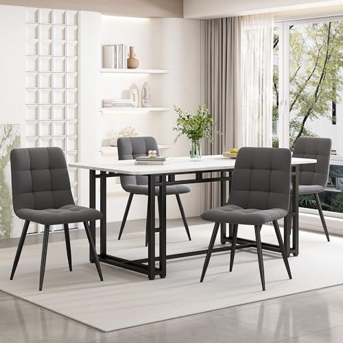 HAUSPROFI Esstisch Set mit 4 Stühlen, Rechteckig Küche Esstisch Sitzgruppe, Modern Design Holzmöbel Esszimmergruppe für Wohnzimmer Küche Büro (Grau + Schwarz, Samt, 140x80x74cm)