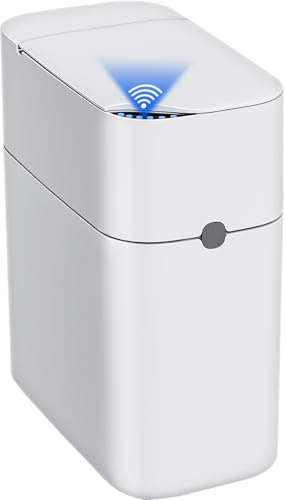CTIME Touchless Automatic Bathroom Trash Can with Lid - 3 Gallon Slim Motion Sensor Garbage Can for Bedroom, Kitchen, Office - White (6 W x 11 L x 13 H)