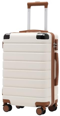COOLIFE Koffer, Reisekoffer mit TSA-Schloss und Teleskopgriff, Rollkoffer mit 4 Zwillingsrollen für Reisen und Geschäftsreisen (Weiß/Braun, Handgepäck)