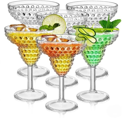ZOOFOX 6 Pack Plastic Margarita Glasses, 11oz Stemmed Cocktail Glasses, Reusable Shatterproof Margarita Glasses, Unique Bar Glasses for Martini, Frozen Daiquiri, Tropical Summer Parties