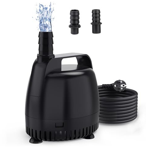 Hygger Bomba de Agua Sumergible, 2500L/H, Bomba de Agua Pequeña para Fuente, Acuario y Fountain Pond, 45W con 2 Boquillas, Negro