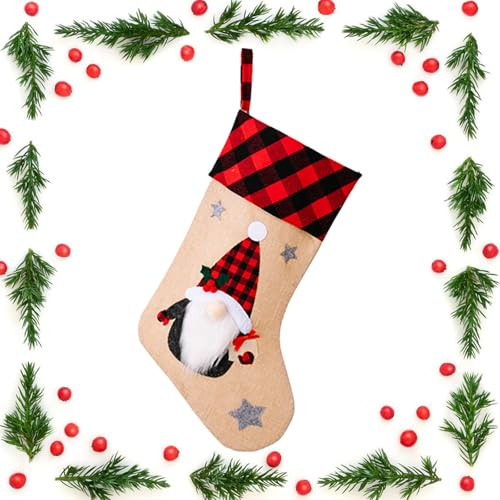 CavspkArt Weihnachtsstrumpf Große Christmas Stockings Weihnachten Strümpfe Kamin Hängende Ornamente Dekorationen Nikolausstrumpf Geschenkhalter für Weihnachtsbaum Dekoration (A)