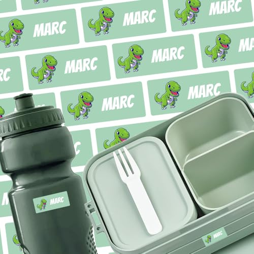 Etiketten mit Dino-Motiv für Trinkflasche & Co (35 Sticker) – Namensetiketten für deine Flasche oder Brotdose – Geeignet für die Waschmaschine, Spülmaschine, Geschirrspüler – 30 x 13 mm