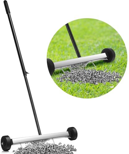 Threlaco Barredora magnética rodante de 20 libras, resistente, con ruedas, mango ajustable, herramientas de techo para recoger clavos, mini barredora magnética industrial para construcción al aire