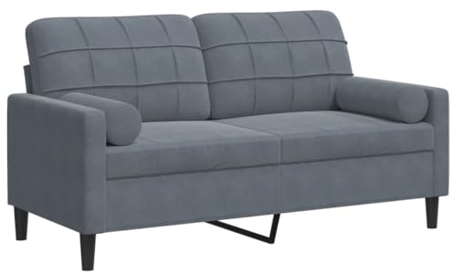 vidaXL Sofa 2-Sitzer, Couch mit Zierkissen Metallgestell, Polstersofa Stoffsofa für Wohnzimmer, Loungesofa Sitzmöbel, Modern, Dunkelgrau Samt