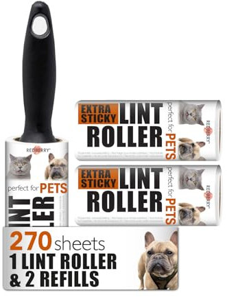 Redberry Value Lint Roller & Refill Set – 270 Sheets – Pet Hair & Fur Remover, Sticky Tool for Clothes, Dog & Cat Care
