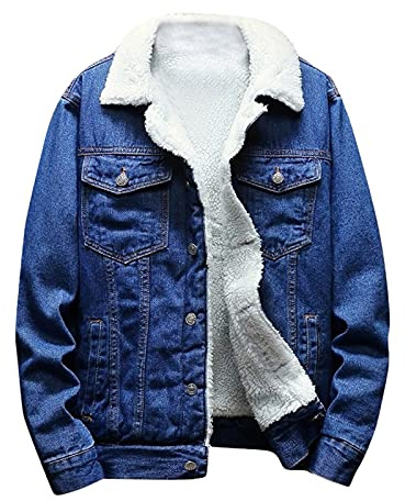Veste en jean pour homme kuiazelit avec doublure en fausse fourrure sherpa chaude et épaisse, veste en denim pour cowboy décontractée, veste en jean épaisse avec col à revers rembourré thermique