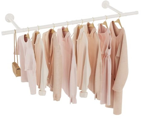 GUOHNHE Portant à Vêtements, Cintre Mural Support de Séchage, Portemanteaux Muraux, Style Industriel Tringle Penderie, DIY Dressing Chambre, 121 cm, Lot de 1, Blanc, SG121W-1
