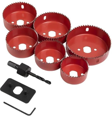 Unibos | 2 X Downlight Holesaw 9 Piece Set 51mm, 60mm, 64mm, 70mm, 76mm & 86mm Steel Hole Saw Cutters, Arbor And Accessories Ceiling Downlighter Installation Kit For Plasterboard, Plastic & Wood