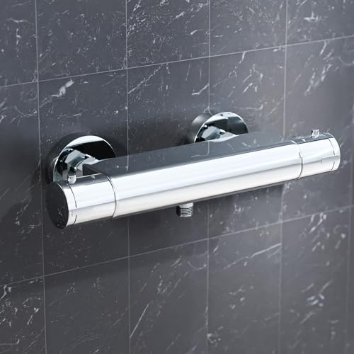 Nes Home Round Chrome Thermostatic Shower Bar Valve Single Outlet Wall Mounted