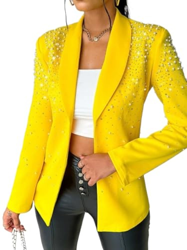 Goolecrimp Blazer da Donna Primaverile con Paillettes da Ufficio Casual a Maniche Lunghe Lucido con Paillettes Elegante Tinta Unita Piccolo Giacca