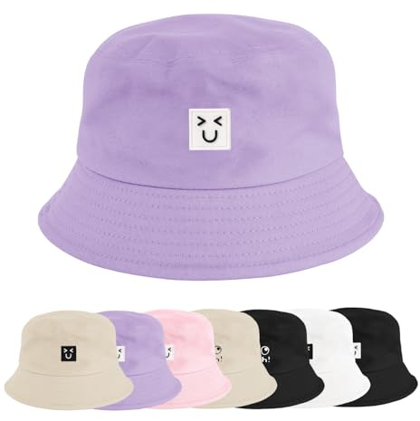 Xnova Fischerhut Bucket Hat Damen Herren Bunt, Druck Mütze Strand-Sonnenhut Anglerhut Sonnenschutz Baumwoll Sommerhut Fischerhüte Freizeithut Unisex Outdoor Hüte (Lachen-Lila, 56-58cm)