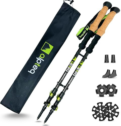 Alpteq® Carbon Wanderstöcke Teleskop - Modell Zugspitze Grün – Ultraleichte Trekkingstöcke für Damen, Herren & Kinder | Verstellbar 65–135 cm | Nordic Walking Stöcke mit Korkgriff