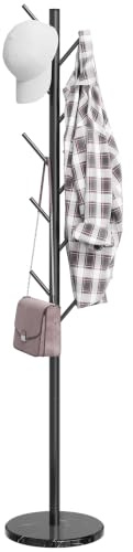 ELYKEN Garderobenständer, freistehend, mit natürlichem Marmorsockel, Metallgarderobenständer mit 10 Haken, 3 verstellbare Größe, Garderobenbaum für Taschen, Kleidung und Hüte für Eingang, Schlafzimmer