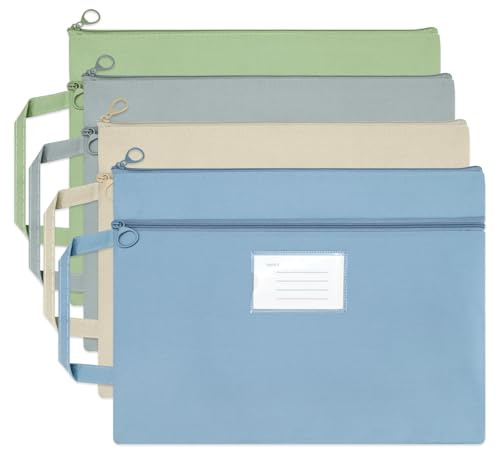 Diakey Lot de 4 sacs à documents B4 étanches avec poignée, double poche zippée en toile, porte-documents, avec poche pour cartes, pour livre, projet, bureau, voyage, B4