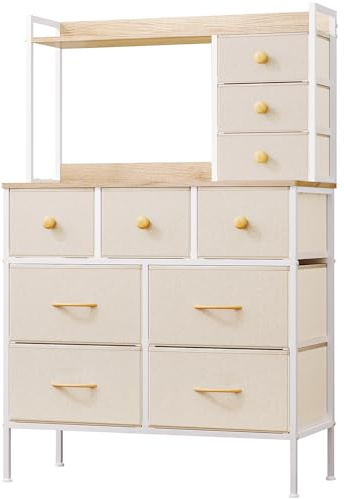 Mintnook Chest of Drawers for Bedroom, 80cm Wide Dressing Table with 10 Drawers, Tall Chest of Drawers with Handles, Multi-Purpose Storage Cabinet, Clothes Storage, Organizer Unit, Beige
