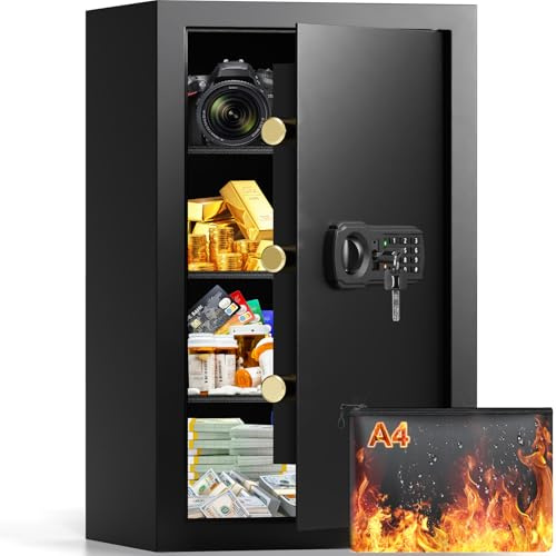 Grand coffre-fort ignifuge de 85 l avec porte-documents ignifuge, coffre-fort numérique avec étagère amovible, coffre-fort pour meubles, documents, objets de valeur