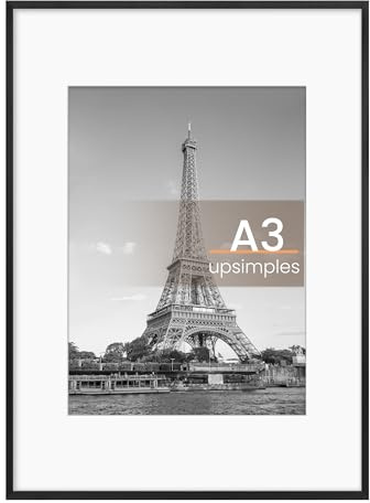 upsimples 1 Stück Alu-Bilderrahmen A3 Schwarz, mit Passepartout für Poster | Moderner Rahmen A3 für Poster, Kunstdrucke, Kinderzeichnungen, Urkunden, Metallrahmen mit Passepartout und Acrylglas