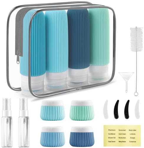Foydream 18 Piezas Botes Viaje Rellenables, Kit Viaje Higiene Reutilizables, Travel Bottles con Etiqueta Puede Utilizar para Rellenar Cosméticos, Artículos de Aseo y Otros Líquidos o Ungüentos
