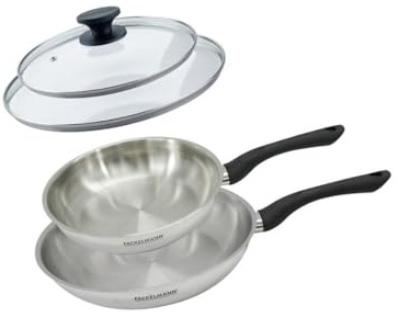 Fackelmann 9442050 Set 2 poêl 24 et 28 cm en inox 18/8 et couvercles verres