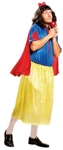 My Other Me - Disfraz Blancanieves Hombre, talla M-L. Incluye camiseta azul con detalles rojos en las mangas, falda amarilla con elástico en la cintura, capa roja y diadema. ¡Saca tu lado femenino!
