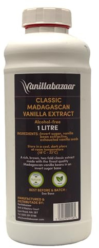 1 Litre Classic Madagascan Vanilla Extract Double Strength with Seeds - Natural, Kosher, Halal Certified, Vegan, Alcohol-Free - Baking Ingredients | Vanillabazaar