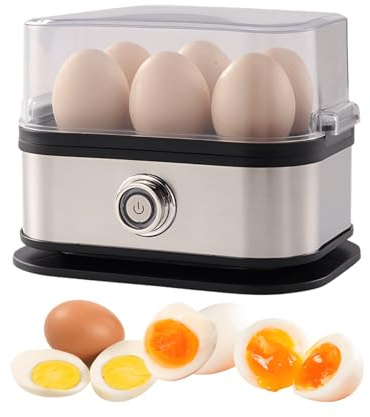 SPEHKAOO Rapid Egg Cooker 6 Eggs Capacity Electric Stainless Steel, Soft, Medium, Hard Boiled, Egg Steamer, Egg Poacher With Auto Shut-Off, BPA Free