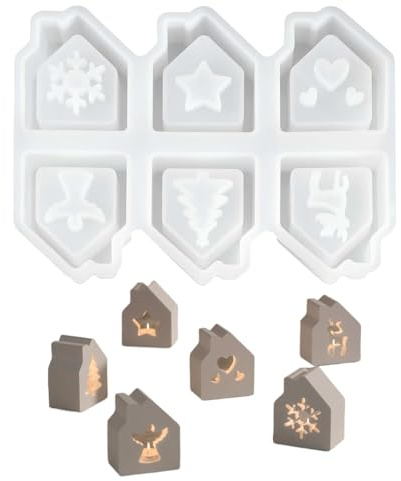 Moules en Silicone de Noël | Moule Maison 6 Alvéoles Pour Bougies De Noël - Fournitures de Création Réutilisables pour Résine Époxy Plâtre Chocolat Bougie Décoration Artisanat