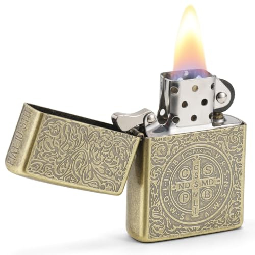 Constantine Feuerzeug, Klassische Kupfer Graben Kerosinfeuerzeug Vintage St Benedict Metal Feuerzeug (ohne Benzin)