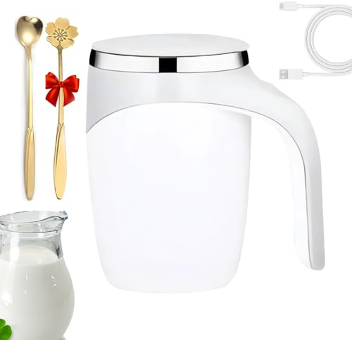 Automatic Magnetic Stirring Coffee Cup | Coffee Blender Cup Magnetic Rechargeable Stirring - Automatic Mixing with 2 Stir Spoons, Stirrer Mug for, Milk, Cocoa