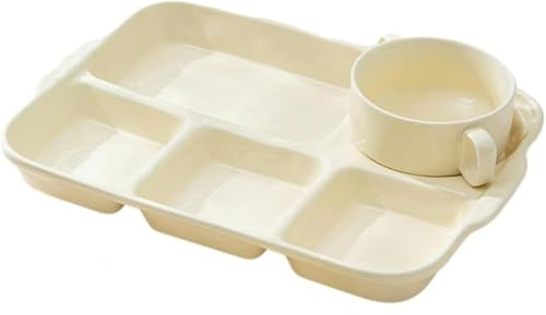 RRMMAN Large Divided Porcelain Sectional Plates,2pcs Portion Control Plates, Divided Snack Serving Tray, Food Containers, Appetizer & Lunch Plates,Lightweight Picnic Plate for Adult Kids (Yellow)