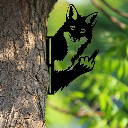Peeking Fox Metal Garden Ornament Outdoor, Funny Whimsical Animal Yard Art Decor, Rustic Wall Accent for Fence Patio Lawn Display 20 × 12 cm (7.9 × 4.7 in)