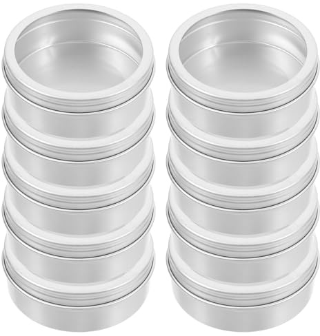 VICASKY Lot de 10 Boîtes Métalliques en Aluminium 10 Ml avec Fenêtre Transparente et Couvercle Hermétique, Petites Boîtes Argentées pour Thé en Vrac, Sucrier, Rangement Cosmétique