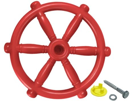 Almencla Steuerrad für Spielturm, Kinder Piratenschiff Steuerrad Spielturm Zubehörset, Kunststoff Steuerrad, wetterfestem Spielhaus Zubehör für Outdoor Spielplatz, Baumhäuser, Klettergerüst, Rot