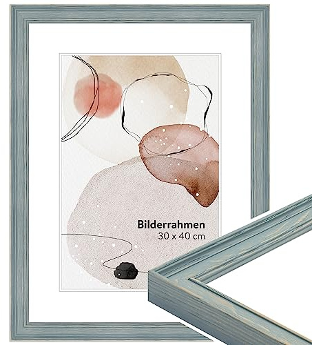 WANDStyle Bilderrahmen 15x20 Blau, rustikaler Bilderrahmen Holz 15x20 cm | Hochwertiger Holzbilderrahmen, Posterrahmen aufstellbar, Rahmen 20x15 cm, Fotorahmen H470 - Made in Germany