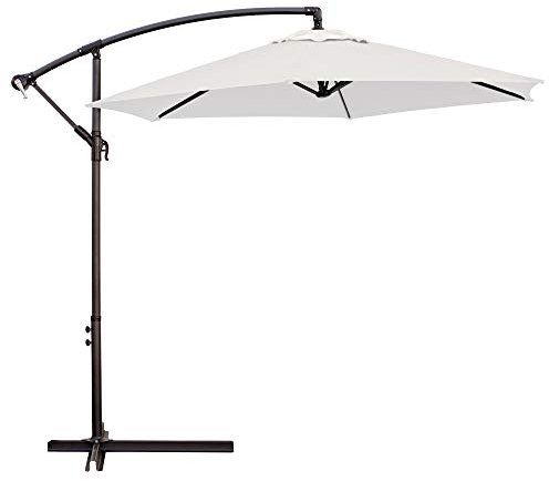 LOLAhome Parasol excéntrico de Ø270 cm, Beige, mástil Ø48mm de aluminio Gris, con Antiviento y Manivela, Elegante y Duradero, tratamiento Anti-corrosión, Para Exterior, Jardín, Terraza