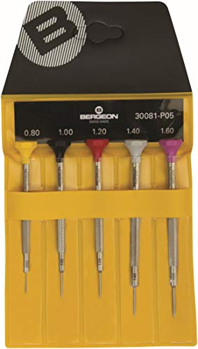 BERGEON Set di cacciaviti, 5 pezzi, acciaio inox, ergonomico, SWISS Made (cacciavite)